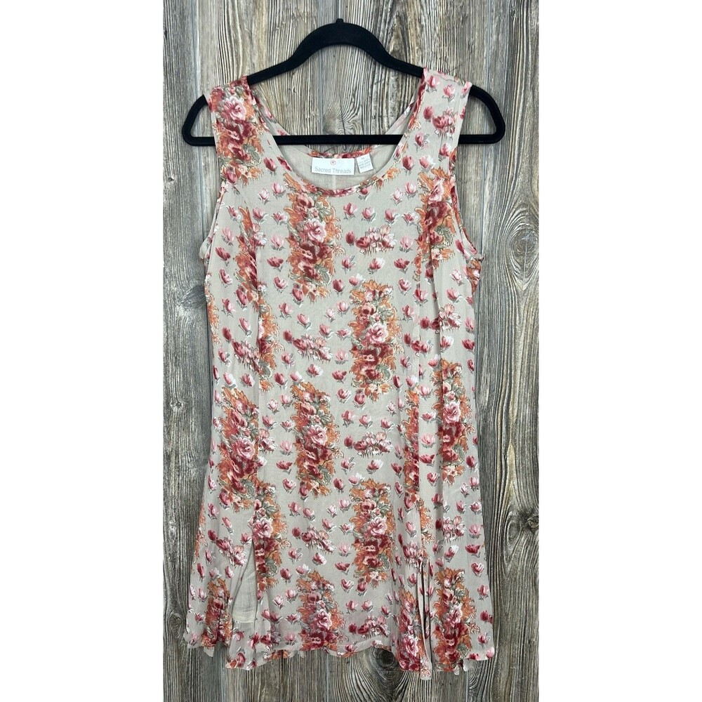 Sacred Threads Mini Dress M/L Floral Sleeveless Cottagecore Coquette Feminine